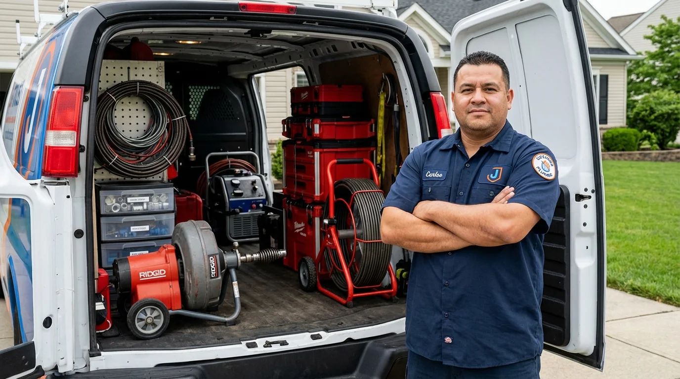 Professional drain cleaning equipment and Johns Plumbing LLC plumber in Claymont