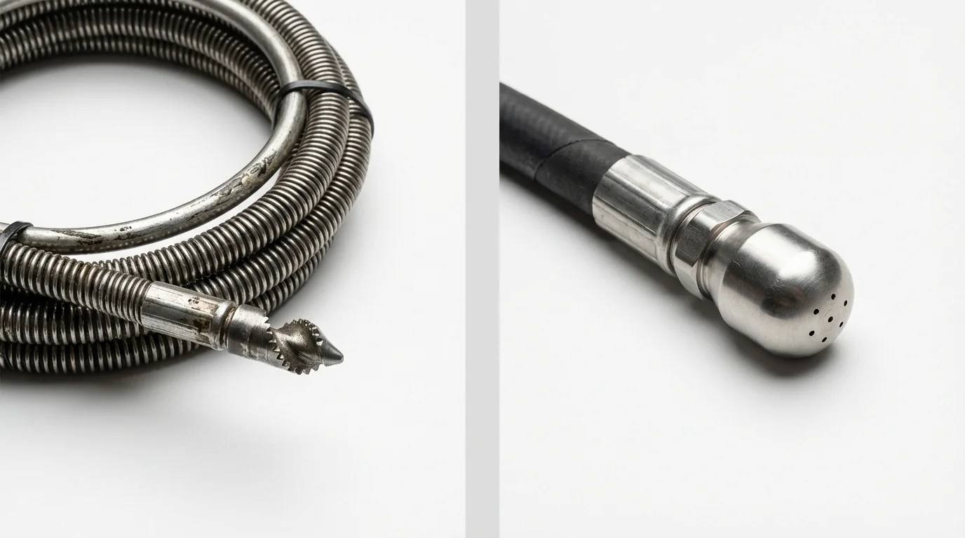Drain snake cable and hydro jetting nozzle used for drain cleaning in Claymont, DE